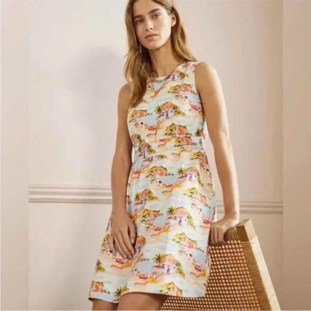 Boden Smocked Waist Mini Dress in Ivory, Paradise Bay, size 8, EUC